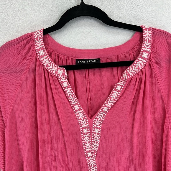Lane Bryant Women’s Blouse Top Sz 14 Pink Boho Gypsy Peasant Rayon Like New - Picture 3 of 8